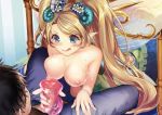 Rule 34 | 1boy, 1girl, animated, artificial vagina, assertive female, bare shoulders, bed, blonde hair, blue eyes, blush, bouncing breasts, breasts, breasts out, dress, fairy, femdom, game cg, handjob, hetero, hybrid animation, kamihime project r, large breasts, licking lips, long hair, masturbation, nipples, penis, pointy ears, puck (kamihime), tagme, tongue, tongue out, uncensored, video, video, wings