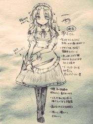 Rule 34 | 1girl, dress, long hair, maid, maid headdress, monochrome, ribbon, sketch, solo, sword, touhou, touhou (pc-98), traditional media, wadante, weapon, yumeko (touhou)