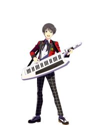 Rule 34 | 1boy, black eyes, black hair, buttons, collared shirt, full body, fuyumi jun, highres, holding, holding instrument, idolmaster, idolmaster side-m, idolmaster side-m growing stars, instrument, keytar, looking at viewer, male focus, official art, open mouth, pants, shirt, shoelaces, shoes, short hair, socks, teeth, transparent background, upper teeth only, white socks