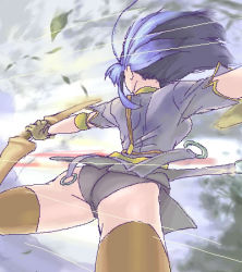 Rule 34 | 1girl, archer (ragnarok online), armor, arrow (projectile), black panties, bow, bow (weapon), breastplate, brown thighhighs, forest, lowres, nature, oekaki, panties, pantyshot, ragnarok online, solo, thighhighs, underwear, weapon