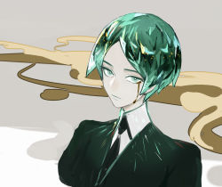 Rule 34 | 1other, androgynous, commentary request, crying, crying with eyes open, crystal hair, dasssv, gem uniform (houseki no kuni), green eyes, green hair, highres, houseki no kuni, looking at viewer, necktie, parted bangs, phosphophyllite, short hair, solo, tears