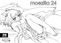Rule 34 | 1girl, animal ears, artist name, bare legs, barefoot, blush, closed mouth, commentary request, content rating, dress, ears down, english text, feet, fox ears, fox girl, fox tail, frilled dress, frilled pillow, frills, from side, full body, greyscale, legs up, lineart, long hair, looking at viewer, looking to the side, lying, mixed-language text, monochrome, mozilla firefox, on back, on bed, panties, panties around toe, pillow, piro (piro r), signature, solo, tail, underwear, white background