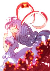 Rule 34 | 1girl, animal ears, blue hair, rabbit ears, earclip, from side, kuresento, long hair, looking at viewer, parted lips, puffy sleeves, red eyes, seiran (touhou), solo, touhou, very long hair