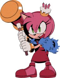 Rule 34 | 1girl, amy rose, angry, animal ears, animal nose, bare shoulders, bob cut, body fur, cake, candle, digimin, dress, ear covers, feather boa, female focus, flat chest, food, food on head, full body, furrowed brow, furry, furry female, gloves, green eyes, hairband, hammer, hands up, holding, holding hammer, holding weapon, long dress, non-web source, object on head, official art, open mouth, toy hammer, pink fur, pink hair, red dress, red footwear, red hairband, sash, shoes, short hair, sidelocks, sideways mouth, simple background, single ear cover, sleeveless, sleeveless dress, solo, sonic (series), standing, teeth, the murder of sonic the hedgehog, transparent background, two-handed, weapon, white gloves