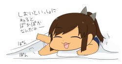 Rule 34 | 10s, 1girl, chibi, closed eyes, comic, futon, gaiko kujin, i-401 (kancolle), kantai collection, sailor collar, school swimsuit, short ponytail, simple background, solo, swimsuit, swimsuit under clothes, tan, translation request