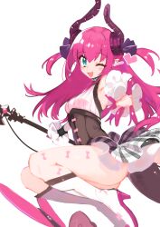 Rule 34 | 1girl, 4410 (kanimiso), absurdres, blue eyes, boots, breasts, elizabeth bathory (fate), fate (series), heart, highres, horns, one eye closed, pink hair, small breasts, solo