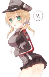 Rule 34 | !, 10s, 1girl, bad id, bad pixiv id, blonde hair, gloves, green eyes, hat, kantai collection, long hair, looking back, monmonkun, peaked cap, prinz eugen (kancolle), twintails, uniform
