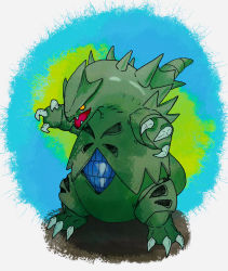 Rule 34 | absurdres, artist request, creatures (company), game freak, gen 2 pokemon, highres, nintendo, no humans, open mouth, pokemon, pokemon (creature), sharp teeth, simple background, solo, standing, tail, teeth, tyranitar