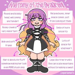 Rule 34 | 1girl, arms at sides, arrow (projectile), artist name, black footwear, blonde hair, blush, blush stickers, boots, breasts, character profile, commentary, cross-laced clothes, cross-laced footwear, dress, english commentary, english text, hair between eyes, highres, hijiri byakuren, large breasts, layered dress, legs together, long hair, looking at viewer, multicolored clothes, multicolored dress, multicolored hair, open mouth, pink background, purple eyes, purple hair, quarium, round teeth, smile, speech bubble, teeth, touhou, twitter username, very long hair