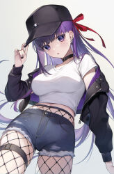 Rule 34 | 1girl, bb (fate), bb (fate/extra), black hat, blush, breasts, fate/extra, fate/extra ccc, fate (series), hair ribbon, hat, highres, large breasts, long hair, looking at viewer, open mouth, purple eyes, purple hair, red ribbon, ribbon, solo, very long hair, vivi (eve no hakoniwa)
