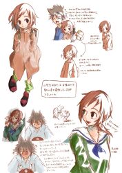 1boy 1girl blush digimon genderswap genderswap_(mtf) izumi_koshiro looking_at_another school_uniform yagami_taichi