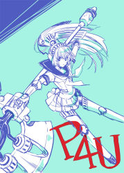Rule 34 | 1girl, android, atlus, axe, battle axe, joints, labrys (persona), long hair, persona, persona 4: the ultimate in mayonaka arena, pleated skirt, robot joints, shidatsu takayuki, skirt, weapon