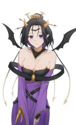 1girl demon demon_girl digimon digimon_(creature) fallen_angel female_focus highres lilithmon looking_at_viewer mark_of_evil simple_background solo wings