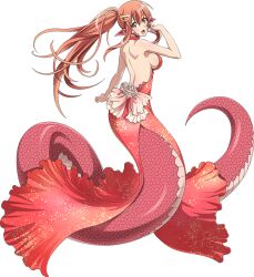 Rule 34 | 1girl, artist request, back, bare shoulders, blush, breasts, dress, full body, game cg, hair between eyes, hair ornament, hairclip, lamia, large breasts, long hair, looking at viewer, miia (monster musume), monster girl, monster musume no iru nichijou, monster musume no iru nichijou online, official alternate costume, official art, pointy ears, ponytail, red dress, red hair, red scales, scales, solo, tachi-e, transparent background, yellow eyes