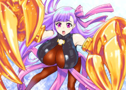 Rule 34 | 10s, 1girl, :o, belt collar, bodysuit, bow, breasts, claws, collar, fate/extra, fate/extra ccc, fate (series), hair bow, hair ribbon, huge breasts, long hair, open mouth, pantyhose, passionlip (fate), pink eyes, purple hair, ribbon, solo, ueyama michirou, very long hair