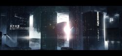 Rule 34 | asteroid ill, bad id, bad twitter id, building, city, city lights, cityscape, cloud, commentary request, highres, letterboxed, light rays, no humans, original, scenery, science fiction, sky, skyscraper, sunbeam, sunlight, translation request