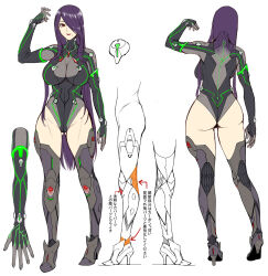 Rule 34 | 1girl, armor, armored boots, armpits, ass, backboob, bare shoulders, boots, breasts, breasts out, brown hair, character design, character sheet, choker, collarbone, concept art, covered collarbone, curvy, detached sleeves, elbow gloves, female focus, fishnets, fuuma saika, gem, gloves, hair over one eye, high heel boots, high heels, highleg, highleg leotard, highres, huge ass, impossible clothes, impossible leotard, large breasts, leotard, lilith-soft, long hair, official art, sketch, solo, standing, straight hair, taimanin (series), taimanin asagi, taimanin rpgx, taimanin suit, thigh boots, thighhighs, tight clothes, translation request, very long hair, white background, zol
