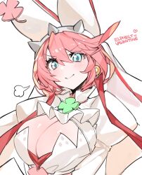 Rule 34 | 1girl, absurdres, ahoge, animal ears, ascot, blue eyes, breasts, bridal veil, character name, cleavage cutout, clothing cutout, clover, dress, elphelt valentine, four-leaf clover, guilty gear, guilty gear xrd, hairband, highres, huge ahoge, juliet sleeves, large breasts, long sleeves, looking at viewer, pink hair, puffy sleeves, short hair, smile, spiked hairband, spikes, urosu (678 ner), veil, wedding dress, white ascot