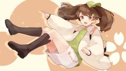 Rule 34 | 1girl, alternate costume, backpack, bag, bird, black footwear, boots, brown eyes, brown hair, commentary request, commission, full body, green hat, green shirt, hair ornament, hairclip, hat, jacket, kantai collection, long sleeves, looking at viewer, open mouth, pointing, ryuujou (kancolle), shakemi (sake mgmgmg), shirt, shorts, skeb commission, smile, solo, twintails, visor cap, white jacket, white shorts