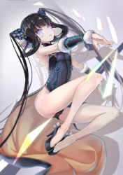 Rule 34 | 1girl, absurdres, bad id, bad pixiv id, bare shoulders, black dress, black footwear, blue eyes, blunt bangs, blush, breasts, china dress, chinese clothes, detached sleeves, dress, fate/grand order, fate (series), hair ornament, high heels, highres, leaf hair ornament, legs, long hair, looking at viewer, medium breasts, n-oel, open mouth, purple hair, side slit, sidelocks, solo, twintails, very long hair, yang guifei (fate), yang guifei (second ascension) (fate)