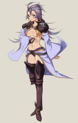 Rule 34 | 00s, 1girl, blush, body blush, boots, breasts, cleavage, detached sleeves, female focus, final fantasy, final fantasy ix, flapper shirt, full body, gender request, genderswap, highres, kuja, long hair, purple eyes, purple hair, shirt, simple background, solo, thighhighs, ultra