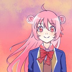 Rule 34 | 1girl, ahoge, animated, animated gif, blue jacket, bow, bowtie, hair rings, happy sugar life, jacket, liz., long hair, lowres, matsuzaka satou, pink eyes, pink hair, red bow, red bowtie, self-upload, solo