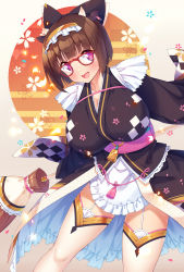 Rule 34 | 1girl, :d, animal ears, apron, bell, black bow, black kimono, blunt bangs, blush, bob cut, bow, breasts, broom, brown hair, chinese zodiac, cleavage, commentary, cow ears, cow girl, cow horns, cowbell, frilled apron, frilled hairband, frills, garter straps, glasses, hair bow, hairband, highres, horns, japanese clothes, kazuma (kazumav), kimono, looking at viewer, maid, obi, open mouth, original, pink eyes, red-framed eyewear, sash, short hair, smile, solo, thighhighs, wa maid, waist apron, year of the ox