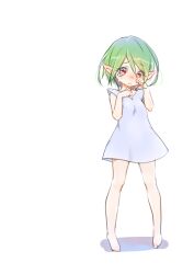 Rule 34 | 1girl, barefoot, crying, crying with eyes open, dress, elf, full body, green hair, hands up, kiminomanimani (---), looking at viewer, mushoku tensei, parted lips, pointy ears, shadow, short hair, solo, standing, sylphiette (mushoku tensei), tears, white background, white dress, wiping tears