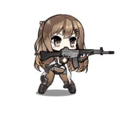 Rule 34 | 1girl, animated, animated gif, assault rifle, black footwear, black panties, black pantyhose, boots, brown hair, bullet, chibi, daewoo k2, full body, girls&#039; frontline, grey hair, gun, hair ornament, hairclip, k2 (girls&#039; frontline), knee boots, lowres, official art, one side up, panties, pantyhose, rifle, simple background, solo, underwear, weapon, white background