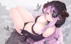 Rule 34 | 1girl, black bra, black gloves, black panties, blue eyes, bra, braid, breasts, bug, butterfly, butterfly hair ornament, cait aron, cleavage, draph, elbow gloves, gloves, granblue fantasy, hair ornament, hair over one eye, heart, heart-shaped pupils, highres, hip focus, hood, insect, large breasts, light purple hair, long hair, looking at viewer, low tied hair, narmaya (granblue fantasy), narmaya (the black butterfly) (granblue fantasy), panties, pointy ears, single braid, smile, solo, symbol-shaped pupils, thighs, underwear