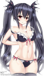 absurdres bare_shoulders black_hair black_ribbon breasts cleavage highres lingerie medium_breasts navel neptune_(series) noire_(neptunia) red_eyes ribbon twintails underwear weresdrim