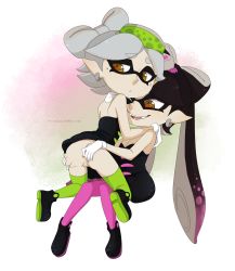 Rule 34 | + +, 2girls, anal, anal fingering, anus, artist name, ass, ass grab, bare shoulders, black dress, black footwear, black hair, breasts, callie (splatoon), cleavage, cleft of venus, clothes lift, detached collar, domino mask, dress, dress lift, earrings, fangs, female focus, fingering, food, food on head, from behind, full body, gloves, gradient background, green legwear, grey hair, half-closed eyes, hands up, jewelry, kneeling, knees together feet apart, long hair, looking back, looking down, marie (splatoon), mask, merunyaa, mole, mole under eye, multiple girls, nintendo, no panties, object on head, one eye closed, open mouth, pantyhose, pink legwear, pointy ears, pussy, shoes, short dress, short hair, short jumpsuit, simple background, sitting, small breasts, smile, splatoon (series), spread legs, strapless, strapless dress, sushi, teeth, tentacle hair, tentacles, text focus, thighhighs, tumblr, twintails, uncensored, watermark, web address, white background, white gloves, wink, yellow eyes, yuri