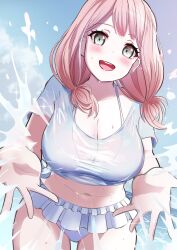 Rule 34 | 1girl, absurdres, artist request, bang dream!, highres, looking at viewer, medium hair, open mouth, pink hair, smile, solo, swimsuit, uehara himari