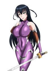 1girl blue_hair breasts igawa_asagi large_breasts long_hair solo sword taimanin_(series) taimanin_asagi weapon