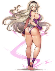 Rule 34 | 1girl, absurdres, ass, barefoot, breasts, corrin (female) (fire emblem), corrin (fire emblem), feet, fire emblem, fire emblem fates, fire emblem if, grey hair, hairband, highres, intelligent systems, large breasts, long hair, nintendo, red eyes, sideboob, simple background, soles, solo, stirrup legwear, toeless legwear, toes, white background