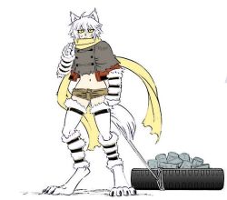 Rule 34 | 12 beast, 1girl, animal ears, breasts, claws, colored skin, colorized, flake (12 beast), full body, furry, monster girl, okayado, scarf, short hair, silver hair, tail, werewolf, white skin, wolf girl, wolf tail, yellow eyes