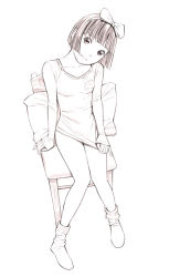 Rule 34 | 1girl, chair, long sleeves, monochrome, original, short hair, sketch, socks, solo, traditional media, yoshitomi akihito