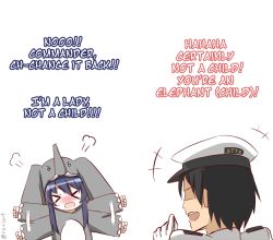 Rule 34 | &gt; &lt;, +++, 10s, 1boy, 1girl, admiral (kancolle), akatsuki (kancolle), alternate costume, animal costume, bad id, bad pixiv id, blush, closed eyes, elephant, english text, flailing, gloves, hat, kantai collection, military, military uniform, peaked cap, rexlent, simple background, tears, tusks, twitter username, uniform, white gloves