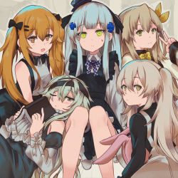 Rule 34 | 404 (girls&#039; frontline), 5girls, aged down, book, bow, bowtie, feet out of frame, g11 (girls&#039; frontline), g11 (the rex rabbit in search of courage) (girls&#039; frontline), girls&#039; frontline, hat, highres, hk416 (black kitty&#039;s gift) (girls&#039; frontline), hk416 (girls&#039; frontline), long hair, mini hat, multiple girls, official alternate costume, persocon93, scar, scar across eye, scar on face, siblings, side ponytail, sisters, stuffed animal, stuffed rabbit, stuffed toy, twins, twintails, ump40 (girls&#039; frontline), ump40 (the wish-preserving witch of shadows) (girls&#039; frontline), ump45 (agent lop rabbit) (girls&#039; frontline), ump45 (girls&#039; frontline), ump9 (girls&#039; frontline), ump9 (shiba investigator) (girls&#039; frontline)