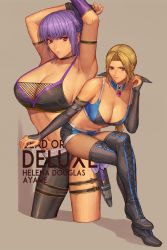 Rule 34 | 2girls, ayane (doa), blonde hair, breasts, character name, dead or alive, helena douglas, highres, ibanen, large breasts, multiple girls, purple hair, tecmo