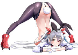 Rule 34 | 1girl, animal ears, ass, breasts, character request, copy (kjkjant), gloves, hair between eyes, hair ribbon, highres, jack-o&#039; challenge, large breasts, looking at viewer, mappaninatta, meme, meme attire, rabbit ears, rabbit tail, reverse bunnysuit, reverse outfit, ribbon, sailor collar, skin tight, smile, solo, tail, top-down bottom-up, twintails