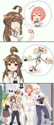 Rule 34 | 10s, 5girls, ahoge, alternate costume, ark royal (kancolle), bismarck (kancolle), blonde hair, brown hair, comic, commentary, crown, cup, darkmaya, double bun, english text, failure, fish, hair bun, hand on own chin, hat, highres, holding, holding cup, imagining, iowa (kancolle), it (stephen king), kantai collection, kongou (kancolle), kongou kai ni (kancolle), long hair, meme, mini crown, multiple girls, nontraditional miko, outdoors, pantyhose, pennywise, red hair, shorts, swordfish, teacup, tiara, warspite (kancolle)