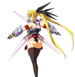Rule 34 | 00s, 1girl, adapted costume, armband, ass, black thighhighs, blonde hair, fate testarossa, from behind, hair ribbon, long hair, looking back, lyrical nanoha, mahou shoujo lyrical nanoha, mahou shoujo lyrical nanoha strikers, nekomamire, outstretched arms, panties, ribbon, solo, spread arms, thighhighs, thong, twintails, underwear, very long hair