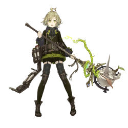 Rule 34 | 1boy, ahoge, belt, book, chain, full body, garter straps, green eyes, green hair, jino, long nose, male focus, official art, pinocchio (sinoalice), shorts, sinoalice, solo, thighhighs, tongue, tongue out, white background