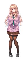 Rule 34 | 1girl, absurdres, amakano 2, azarashi soft, blush, braid, breasts, brown pantyhose, cardigan, closed mouth, female focus, full body, game cg, hair between eyes, highres, large breasts, light brown hair, loafers, long hair, looking at viewer, own hands together, pantyhose, pigeon-toed, piromizu, pleated skirt, purple eyes, school uniform, serafuku, shoes, side braid, sidelocks, simple background, skirt, sleeves past wrists, smile, solo, standing, transparent background, tsutamachi chitose