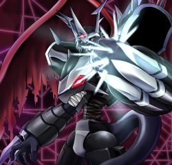 Rule 34 | armor, cannon, claws, digimon, imperialdramon, imperialdramon fighter mode (black), red eyes, sharp teeth, tail, teeth