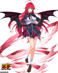 1girl absurdres arms_under_breasts blue_eyes breasts high_school_dxd high_school_dxd_operation_paradise_infinity highres large_breasts long_hair looking_at_viewer official_art red_hair rias_gremory skirt smile solo wings