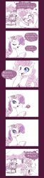 Rule 34 | 3girls, ?, balloon, bench, blue eyes, blush, book, closed eyes, comic, curly hair, cutie mark, english text, highres, leaf, long image, looking at another, looking at viewer, monochrome, multiple girls, murai shinobu, my little pony, my little pony: friendship is magic, no humans, one eye closed, open book, open mouth, pink hair, pinkie pie, pony (animal), purple hair, rarity (my little pony), reading, smile, speech bubble, spoken question mark, tall image, text focus, thought bubble, translated, tree, twilight sparkle, unicorn
