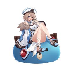 Rule 34 | 1girl, absurdres, artist request, bare shoulders, blanc (neptunia), blue eyes, book, breasts, brown hair, coat, commission, dogoo, dress, full body, fur-trimmed coat, fur trim, hat, highres, holding, holding book, neptune (series), open mouth, panties, small breasts, solo, underwear, white dress, white panties