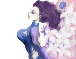 Rule 34 | breasts, enbukyoku aline, flower, forehead, large breasts, long hair, mito(artist), purple hair, utau, wavy hair